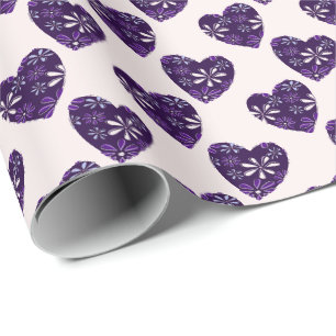 Elegant Indigo Blush Blue Floral Patterned Hearts Wrapping Paper