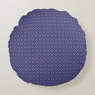Elegant Indigo Diamond Pattern Round Pillow