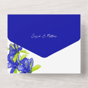 Elegant Indigo Iris Flowers Hand-painted All In One Invitation