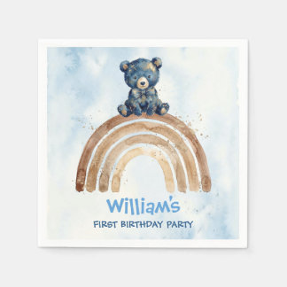 Elegant Indigo Watercolor Bear Rainbow Napkin