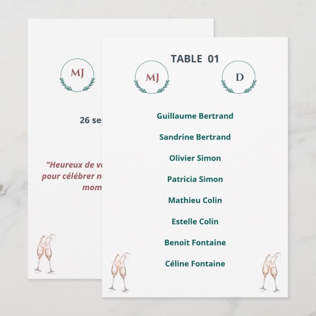 Elegant Individual Table Plan – Harmony Journey Invitation (Front/Back)