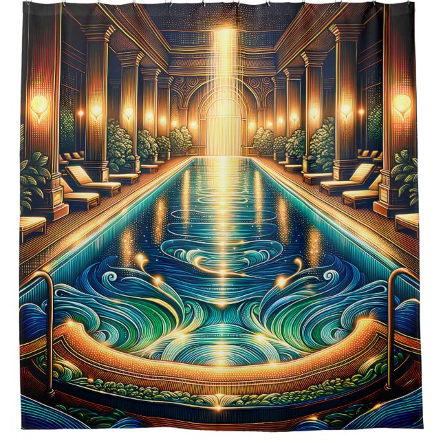 “Elegant Indoor Pool with Classical Columns" Shower Curtain (Front)