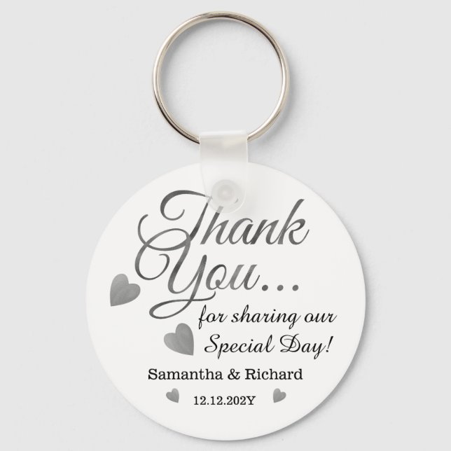 Elegant Inexpensive Silver Wedding Thank You Favou Key Ring (Front)
