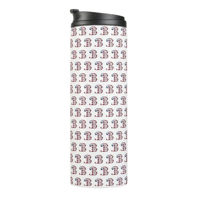 Elegant Initial B American Flag Colours Monogram Thermal Tumbler (Rotated Right)