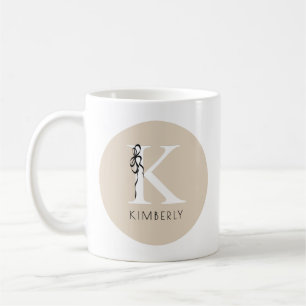 Elegant Initial Brown Girly Feminine Bow Monogram Coffee Mug