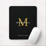 Elegant Initial Chic Black Gold Monogram Mouse Mat<br><div class="desc">This black and gold logo is designed for a polished, corporate look. A centred initial creates a clear monogram, enhanced by a deep black background with metallic gold accents. The name appears in crisp white overlay for strong visibility and contrast. Sleek, modern, and professional, it works equally well for her...</div>