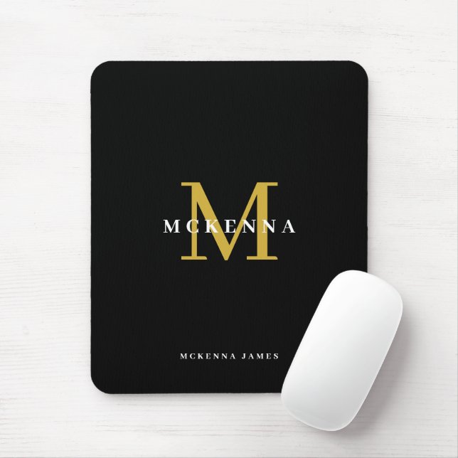 Elegant Initial Chic Black Gold Monogram Mouse Mat (With Mouse)