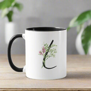 Elegant Initial Letter L Botanical Floral Leaves Mug