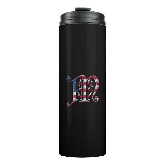 Elegant Initial M American Flag Colours Monogram Thermal Tumbler (Front)
