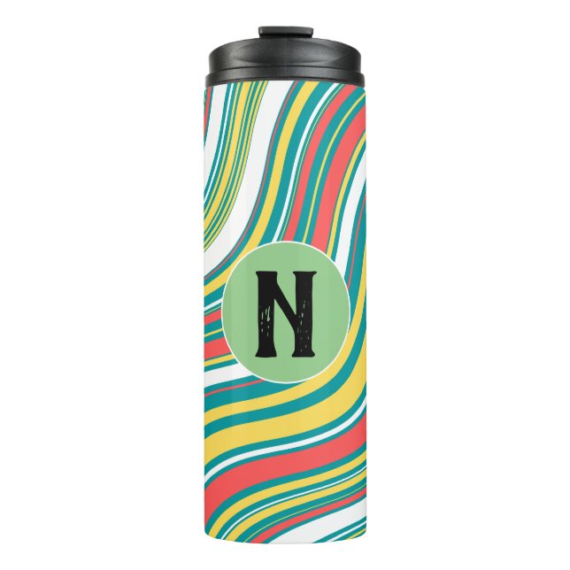 Elegant initial Modern colourful pattern Green Blu Thermal Tumbler (Front)