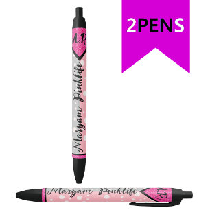 Elegant Initial Monogram Name, Colourful Girly Black Ink Pen