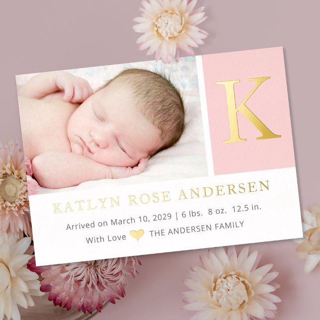 Elegant Initial monogram Photo baby Announcement (Creator Uploaded)