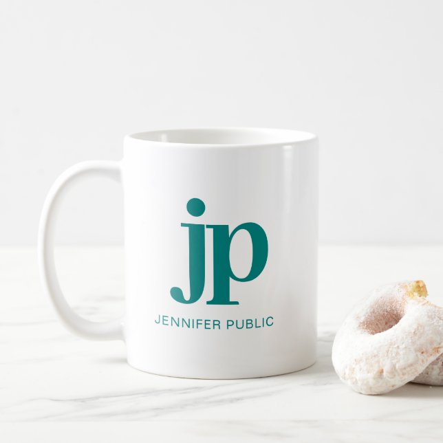 Elegant Initial Monogram Template Teal Green Coffee Mug (With Donut)