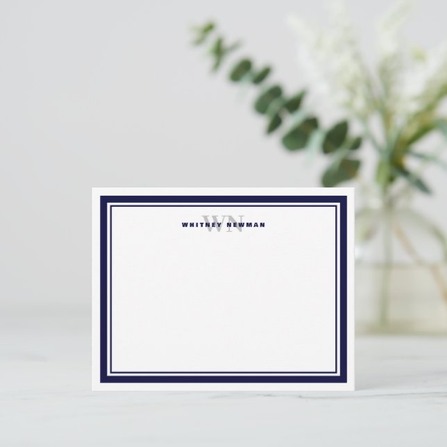 Elegant Initial Monogram Two Border Stationery Card (Standing Front)