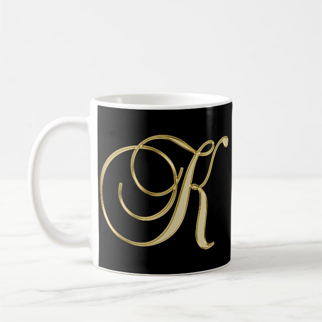 Elegant Initial Monogrammed Letter K Gold Black Coffee Mug (Left)