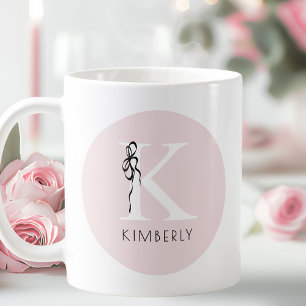 Elegant Initial Pink Girly Feminine Bow Monogram Coffee Mug