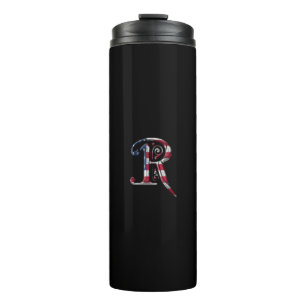 Elegant Initial R American Flag Colours Monogram Thermal Tumbler