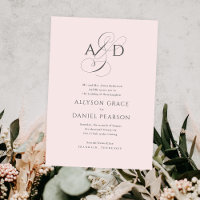 Elegant Initial Script Monogram Blush Pink Wedding