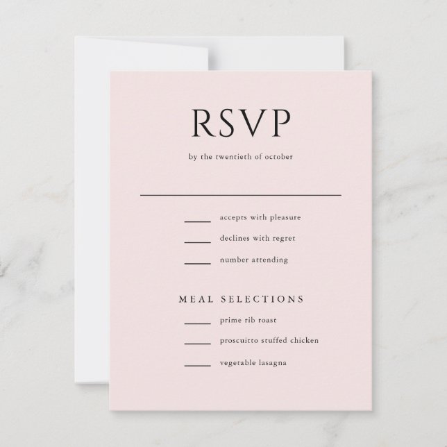 Elegant Initial Script Monogram Blush Pink Wedding RSVP Card (Front)