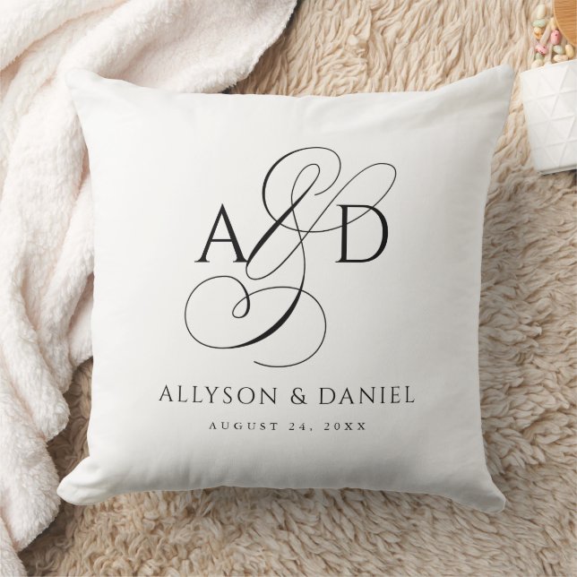 Elegant Initial Script Monogram Classic Wedding Cushion (Blanket)