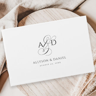 Elegant Initial Script Monogram Classic Wedding Guest Book