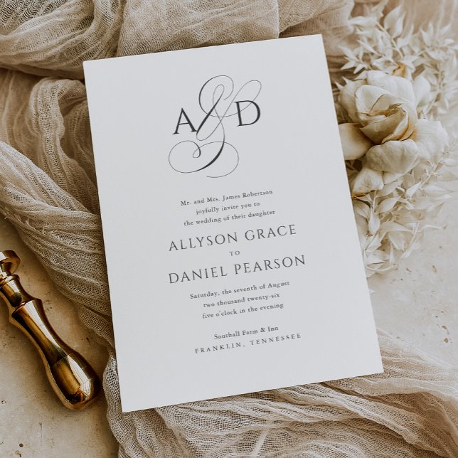 Elegant Initial Script Monogram Classic Wedding Invitation (Creator Uploaded)