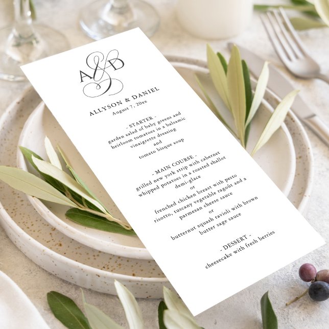 Elegant Initial Script Monogram Classic Wedding Menu (Creator Uploaded)