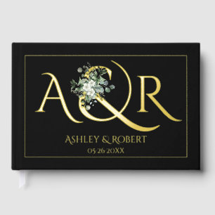 Elegant initials and eucalyptus wedding foil photo guest book