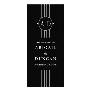 Elegant initials and stripes black wedding program rack card