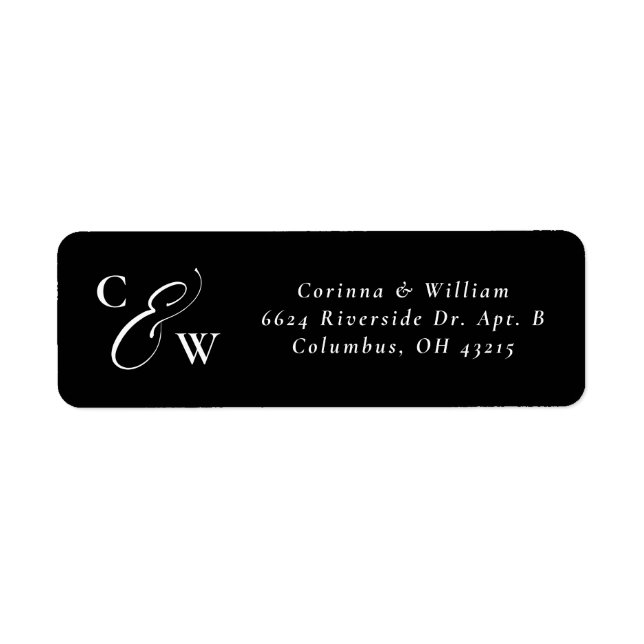 Elegant initials black and white wedding address (Front)