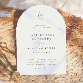 Elegant Initials Black & White Photo Arch Wedding Invitation
