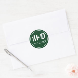 Elegant initials bold font green wedding classic round sticker