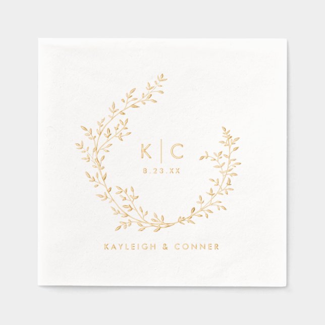 Elegant Initials Botanical Gold Classy Wedding Foil Napkins (Front)