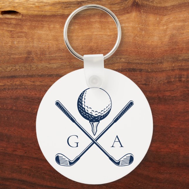 Elegant Initials Custom Golf Gift- Modern Monogram Key Ring (Front)