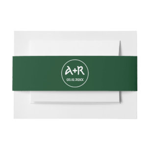 Elegant initials dark green Celtic wedding Invitation Belly Band