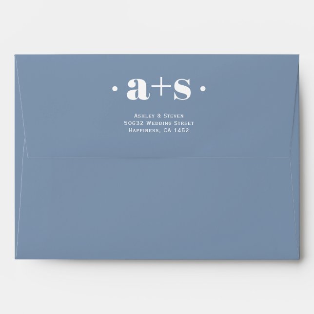Elegant initials dusty blue, blush wedding envelope (Back (Top Flap))