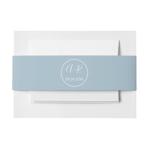 Elegant initials dusty blue wedding invitation belly band