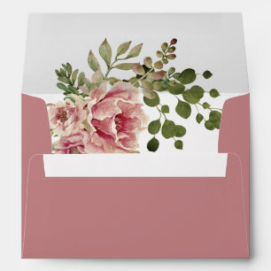 Elegant initials dusty rose pink flowers wedding envelope