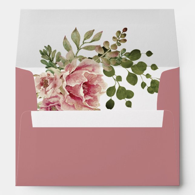 Elegant initials dusty rose pink flowers wedding envelope (Back (Bottom))