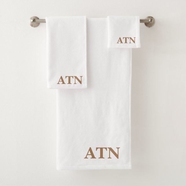 Elegant initials in Cocoa brown White background Bath Towel Set (Insitu)