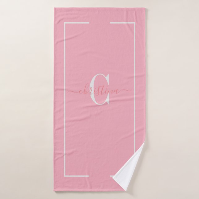 Elegant Initials Monogram Baby Pink Bath Tow Towel (Bath Towel)