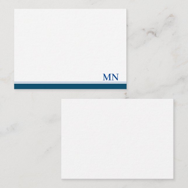 Elegant Initials Monogram Navy Blue Border Card (Front/Back)