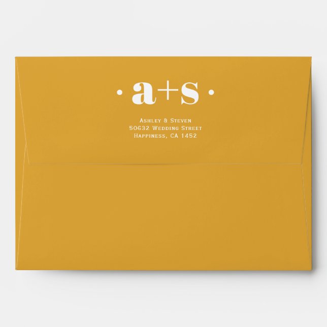 Elegant initials mustard yellow wedding envelope (Back (Top Flap))