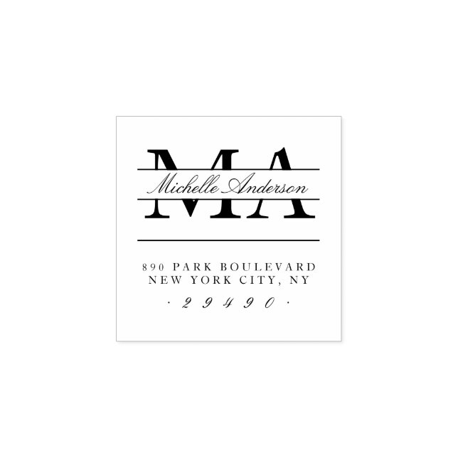 Elegant Initials & Name Calligraphy Return Address Rubber Stamp (Imprint)