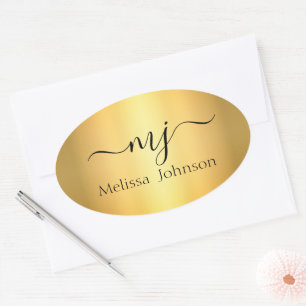 Elegant initials on gold   oval sticker