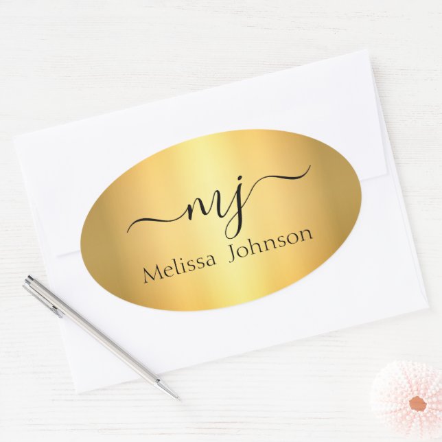 Elegant initials on gold   oval sticker (Envelope)