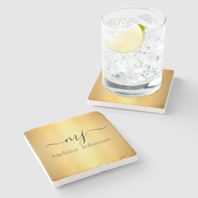 Elegant initials on gold   stone coaster (Side)