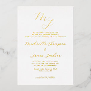 Elegant Initials Refined Wedding  Foil Invitation