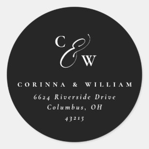 Elegant initials simple black and white wedding cl classic round sticker