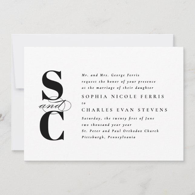 Elegant initials simple stylish formal wedding invitation (Front)